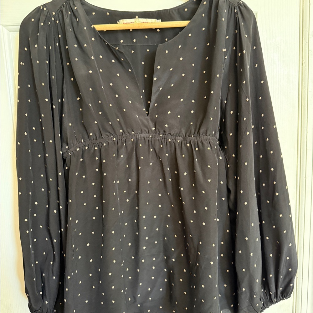 Amanda Uprichard Women's Black Star-Print Long-Sleeve Silk Blouse